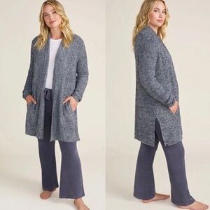 Barefoot Dreams CozyChic Lite Montecito Heathered Blue Sz 1X Open Front Sweater